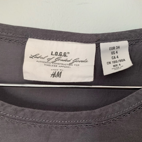 L.O.G.G. by H&M Mushroom Gray Cotton and Lace Top - Picture 2 of 11